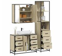 Owoxanthellate Lot de 3 meubles de salle de bain en chêne Sonoma avec structure en métal Design moderne Robuste et durable pour petites salles de bains WC d'invités