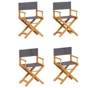 Owoxanthellate Lot de 4 chaises de directeur pliantes en bois d'acacia massif - Chaise de jardin avec housse en tissu gris foncé - Chaise pliante robuste pour balcon, camping et terrasse - 53 x 47 x