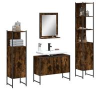 Owoxanthellate Lot de 4 meubles de salle de bain en chêne fumé - 80 x 33 x 60 cm - Armoire haute avec miroir avec étagère - Design peu encombrant pour petites salles de bain et intérieurs modernes