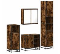 Owoxanthellate Lot de 4 meubles de salle de bain en chêne fumé avec meuble sous lavabo, armoire à miroir, armoires de salle de bain, design industriel, bois et métal