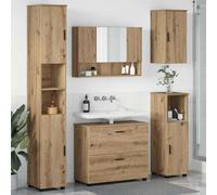 Owoxanthellate Lot de 5 meubles de salle de bain en contreplaqué chêne Artisan - 35 x 30 x 192 cm - Design moderne - Construction robuste pour petites et grandes salles de bain