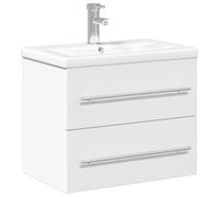 Owoxanthellate Meuble de lavabo avec lavabo encastré en céramique, armoire de salle de bain blanche de 60 cm, lavabo suspendu au mur avec tiroir, robinet et bonde pop-up inclus