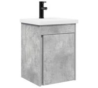 Owoxanthellate Meuble de salle de bain avec lavabo en céramique et mitigeur noir, kit de meubles de salle de bain à montage mural pour WC d'invités, 42 x 40 x 74,5 cm, gris béton