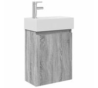 Owoxanthellate Meuble de salle de bain avec lavabo et robinet en céramique - Montage mural - Meuble de salle de bain moderne - 45,5 x 22,5 x 84 cm - Gris Sonoma