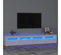 Owoxanthellate Meuble TV avec LED RVB et grand espace de rangement - Blanc - 240 x 35 x 40 cm - Matériau du bois - Meuble bas moderne pour salon, chambre à coucher et couloir