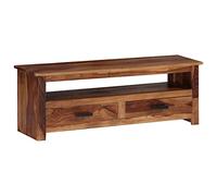 Owoxanthellate Meuble TV bas en bois massif 118 x 30 x 40 cm rustique avec 2 tiroirs, poli et laqué, déjà monté, convient pour salon, couloir et chambre à coucher