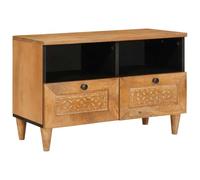 Owoxanthellate Meuble TV bas suspendu au mur, meuble TV suspendu pour salon, meuble TV en bois avec tiroir et 2 étagères, table TV marron clair noir, 70 x 33 x 46 cm