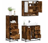 Owoxanthellate Owox Ensemble de meubles de salle de bain 3 pièces Chêne fumé Panneau de particules Cadre en métal Armoire miroir 65 x 20 x 60 Meuble sous lavabo 65 x 33 x 60 Armoire haute 35 x 37,5 x