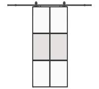 Owoxanthellate Porte coulissante avec kit de ferrures, noir, 90 x 205 cm | Porte intérieure en verre pour salon et chambre à coucher, verre trempé dépoli avec cadre en aluminium et butées souples.