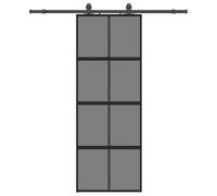 Owoxanthellate Porte coulissante avec kit de ferrures, noir, verre foncé | Porte en verre moderne avec cadre en aluminium pour salon et chambre à coucher. Comprend un kit de ferrures et un butoir de
