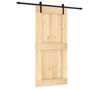 Owoxanthellate Porte coulissante en pin massif avec ferrure, 95 x 210 cm | Porte en bois peu encombrante pour chambre à coucher et salon avec système de rail robuste en acier et butées de porte.