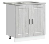 Owoxanthellate Porto Lot de 2 meubles de salle de bain avec lavabo, 80 cm de large, meuble de salle de bain en bois avec 2 portes, design moderne, gris