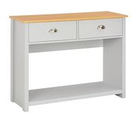 Owoxanthellate Table console grise et bois naturel 97 x 35 x 76 cm, table d'appoint étroite en bois avec mélamine, table de couloir avec 2 tiroirs et étagère pour salon et entrée