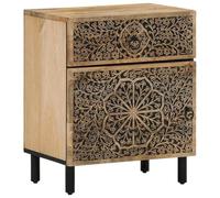 Owoxanthellate Table de chevet 50 x 33 x 60 cm en bois massif mangue avec relief floral rétro - Armoire d'appoint moderne avec tiroir et porte - Pieds en fer robuste pour chambre à coucher, salon