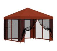 Owoxanthellate Tonnelle de jardin avec parois latérales 3 x 3 m, tonnelle pour jardin et terrasse, tente de jardin stable en acier et polyester avec 4 parois en filet, terre cuite
