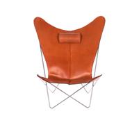 OX Denmarq Fauteuil papillon KS Chair cuir noisette. support en acier inoxydable