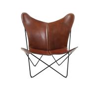 OX Denmarq Fauteuil papillon Papillon cuir cognac. support noir