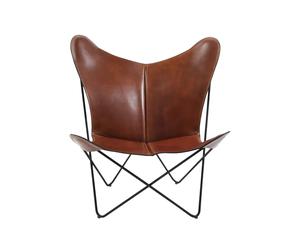 OX Denmarq Fauteuil papillon Papillon cuir cognac. support noir