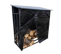 Oxeo Abri bois de chauffage bûches Extérieur - capacité 3 stères - Longueur 186 cm - Toit incliné en tôle - Bâche de protection zippé