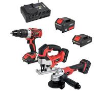 Oxeo Ensemble Essentiel Bricolage Easy Full 18V : Perceuse/Meuleuse/Scie Sauteuse avec Batteries 2Ah/4Ah et Chargeur Rapide