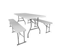 Oxeo Ensemble Table et Bancs de Jardin Pliants - Table Pique-Nique + 2 Bancs Camping - Blanc