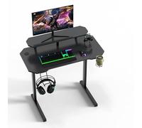 OXFENSEE Bureau Gaming Informatique Ergonomique, Bureau Gamer avec Support de Moniteur,Socle en Forme de L, Gaming Desk avec Porte-Gobelet，Crochet pour Casque d'écoute (100x55x75cm, Noir)