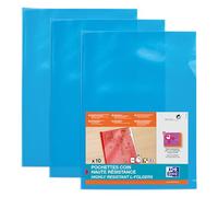 OXFORD 10 Pochettes plastiques Coins A4, Haute résistance 15/100e, Finition lisse, Couleur Bleue
