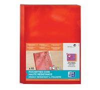 OXFORD 10 Pochettes plastiques Coins A4, Haute résistance 15/100e, Finition lisse, Couleur Rouge