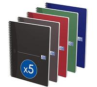 Oxford 100105331 Lot de 5 Cahiers Essentials A4 Ligné 180 Pages Reliure Spirale Couverture Carte A4 7 mm (21 x 29,7 cm)