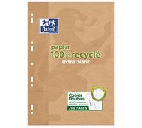 Oxford 100105676 Etui de Copies Doubles perforées Recycle 200 pages A4 210X297 Grands Carreaux 90 g