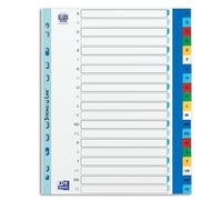 OXFORD 25 Lots d'Intercalaires Alphabétiques A4XL 20 Positions Polypro Opaque Epaisseur 12/100ème Coloris Assortis
