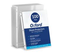 Oxford 33267 Lot de 100 protège-feuilles légers, finition transparente, chargement par le haut, pochettes en plastique format lettre, perforation renforcée à 3 trous pour classeurs, 100 par boîte