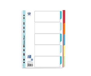 Oxford 400034589 Strong-Line Lot de 5 intercalaires en carton pour format A4 Blanc 1-5 pièces A4 avec film plastique renforcé Rouge Orange Bleu Jaune Vert