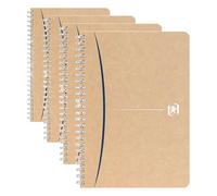 Oxford 400141846 Touareg Cahier Grands Carreaux Seyès 180 Pages Papier Recyclé Reliure Spirale Couverture Kraft Couleur aléatoire, A5 (Lot de 4)