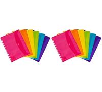 OXFORD 6 Pochettes Plastiques A4 Perforées épaisses et colorées avec bouton velcro pour usage intensif (Lot de 2)