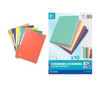 OXFORD Bicolor Recyc+ 5 Pochettes Cartonnées 3 Rabats A4 avec Elastique Couverture Carte Coloris Assortis & Lot De 10 Chemises 24x32cm Couverture De Carte 240g Couleurs Assorties