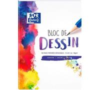 Bloc-notes Oxford dessin A4 réglure unie blanche 100 pages collé côté couverture colorée
