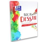 OXFORD Bloc-Notes Dessin A4 Réglure Unie Blanche 200 Pages Collé Côté Couverture Carte Colorée