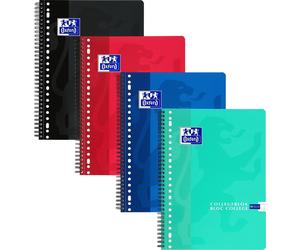 Oxford - Bloc-notes scolaire A4 quadrillé 10 x 10 mm, 23 trous, 160 pages, 80 g, assorti | 10 pièces