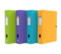 Oxford Boîte Grande Capacité Memphis 24x32cm Dos 80mm avec Bouton Pression Couverture Polypro Coloris Assortis, Vert Anis ; Jaune ; Violet ; Bleu Turquoise