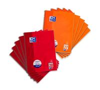 Oxford - Cahier A4 à carreaux avec double marge 80 feuilles Réglure 28 & 27 Lot de 10 Rouge/orange