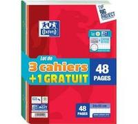 Oxford cahier piqûre lot 3+1, 240 x 320 mm, seyès, 48 pages 400020391