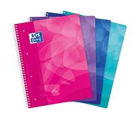 Cahier Oxford Lagoon A4+ grands carreaux Seyès 160 pages reliure spirale couverture polypro coloris assortis