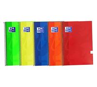 Oxford, Cahiers A4 (feuille), quadrillage 4x4 avec couvercle extra 80 feuilles Lot de 5 carnets Couleurs assorties vives