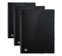 Oxford carnet à spirale A4, avec 40 pochettes, plastique, noir, 1 pièce (Lot de 3)