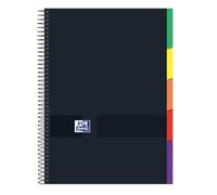 Oxford, Carnet A4 quadrillé 5 x 5, couvercle extra long, 100 feuilles microperforées, 5 onglets séparables, noir