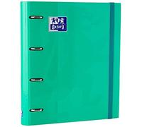 Oxford, Classeur 4 anneaux A4+ avec recharge et caoutchouc, couverture rigide, 80 feuilles, quadrillage 5 x 5, couleur menthe glacée