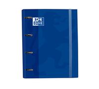 Oxford, Classeur 4 anneaux A4+ couverture extra rigide avec élastique. Recharge quadrillée 5 x 5. Couleur bleue