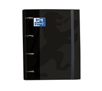 Oxford, Classeur 4 anneaux A4+ couverture extra rigide avec élastique. Recharge quadrillée 5 x 5. Couleur noire