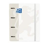 Oxford Classeur 4 anneaux, couverture extra rigide avec élastique, recharge quadrillée 5 x 5, couleur blanche, 80 feuilles, format A4+
